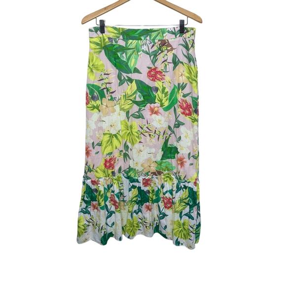ANTONIO MELANI Women's 12 Cotton Perla Tropical Floral Print Tiered Maxi Skirt - Picture 2 of 12